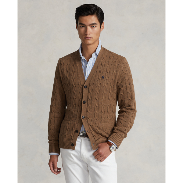 Ralph Lauren Cable-knit Cotton Cardigan In Shetland Brown Heather