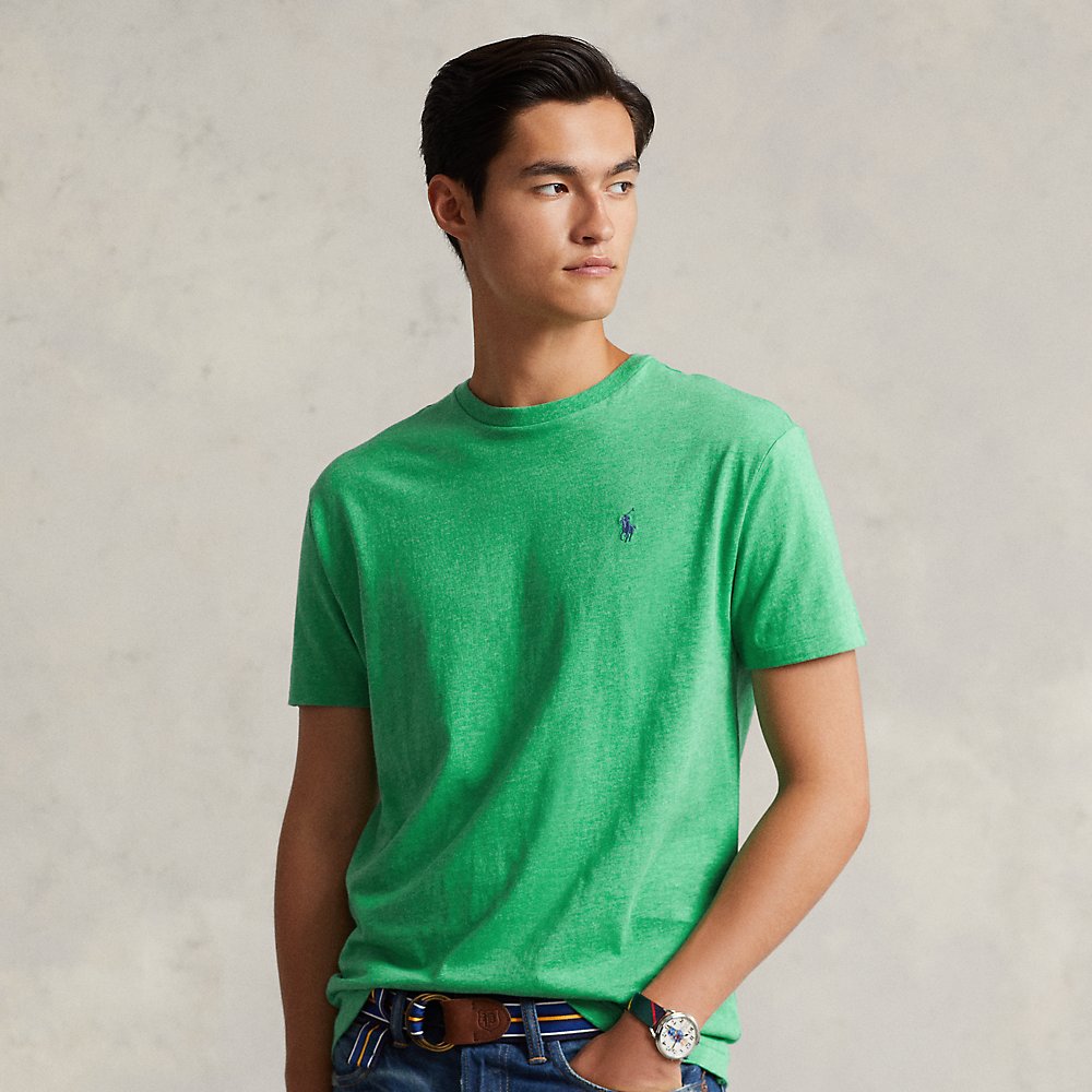 Ralph Lauren Custom Slim Fit Jersey Crewneck T-shirt In Palm Green Heather