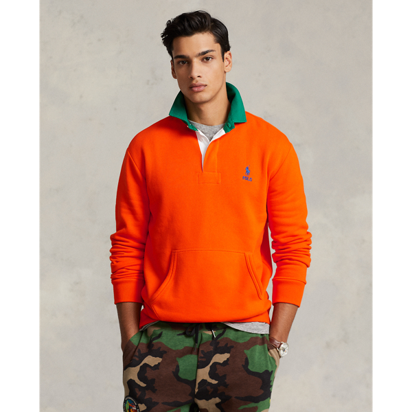 Ralph Lauren Contrast-collar Fleece Rugby Sweatshirt In Sailing Orange |  ModeSens