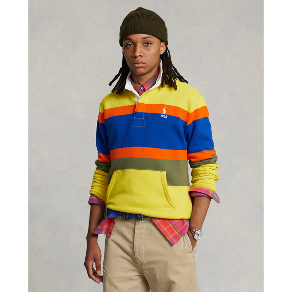Polo Ralph Lauren Striped Fleece Rugby Sweatshirt In Lemon Crush Multi