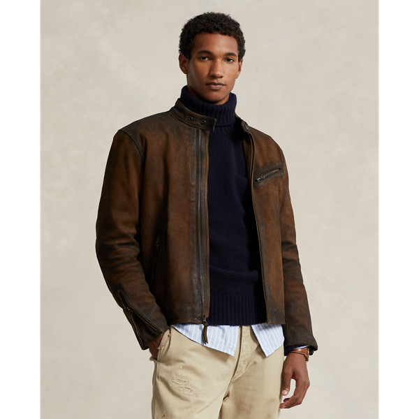 Ralph Lauren Roughout Suede Café Racer Jacket In Smith Brown