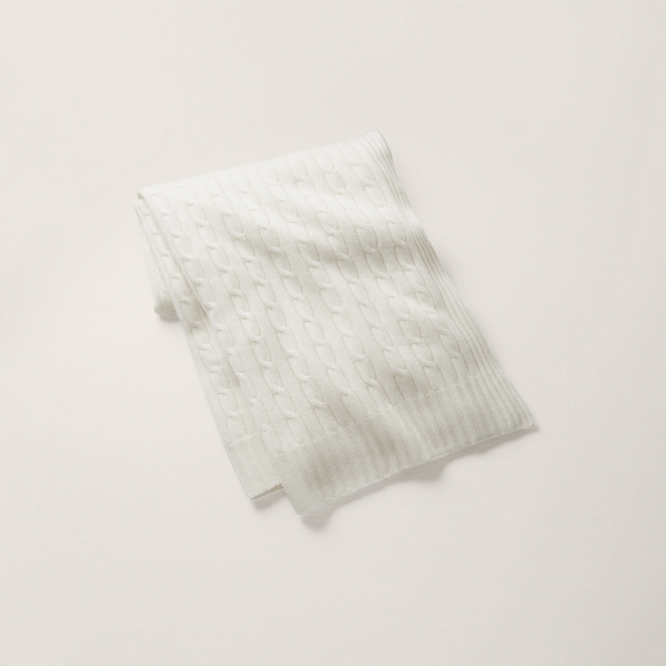 Ralph Lauren Cable Cashmere Throw Blanket In White