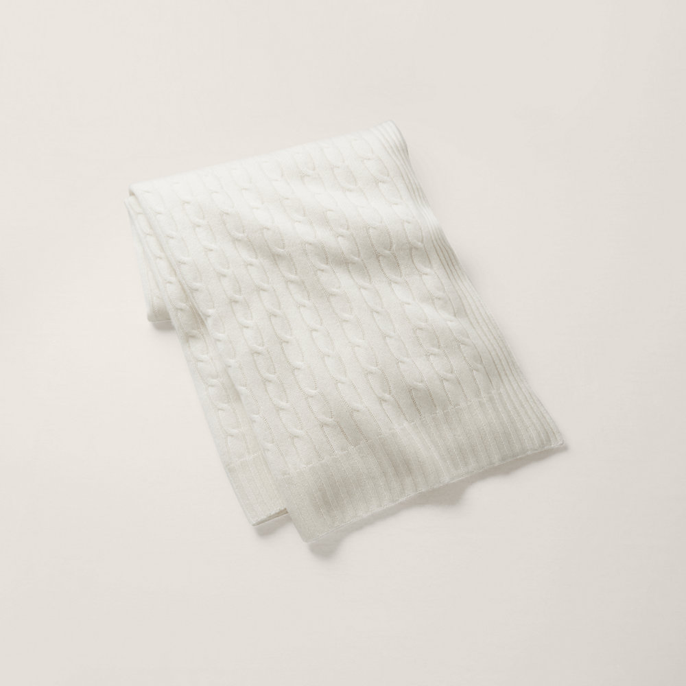 Ralph Lauren Cable Cashmere Throw Blanket In White