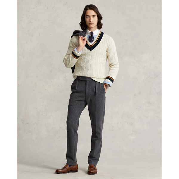 Polo Ralph Lauren Pinstripe Knit Suit Trouser In Dark Grey