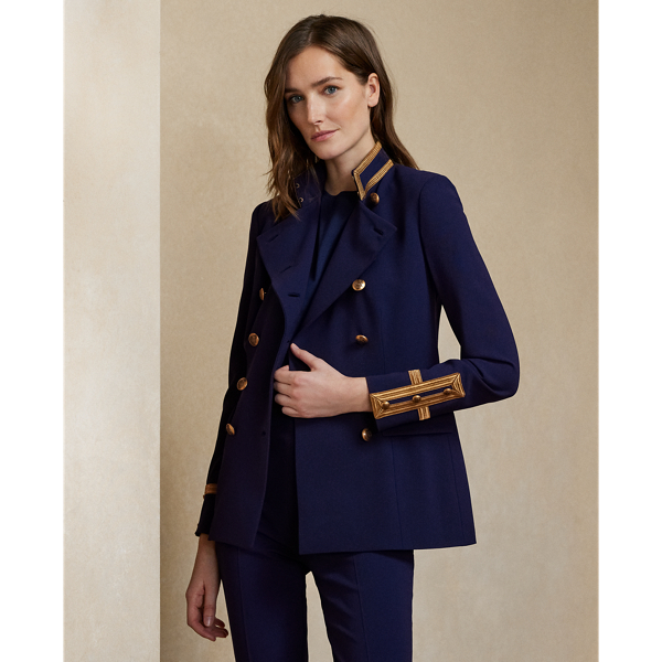 Ralph Lauren Double-breasted Wool Crepe Jacket In Lux Navy