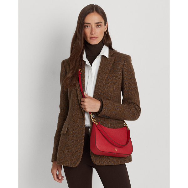 Ralph Lauren Crosshatch Leather Medium Danni Bag In Red