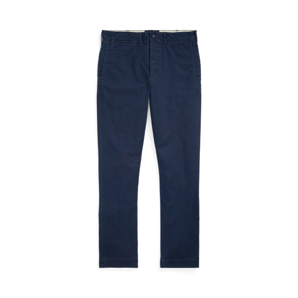 Double Rl Ralph Lauren Slim Fit Herringbone Twill Pant In Blue