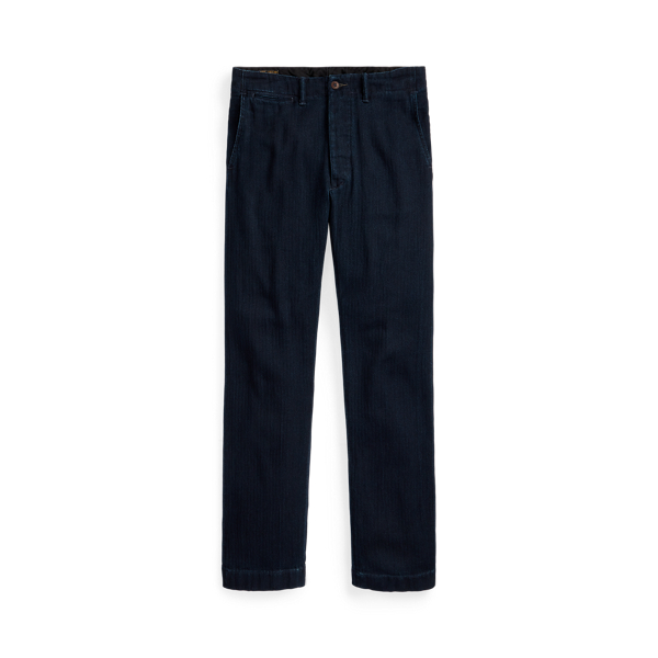 Shop Rrl Indigo Herringbone Officer's Trouser In Blue