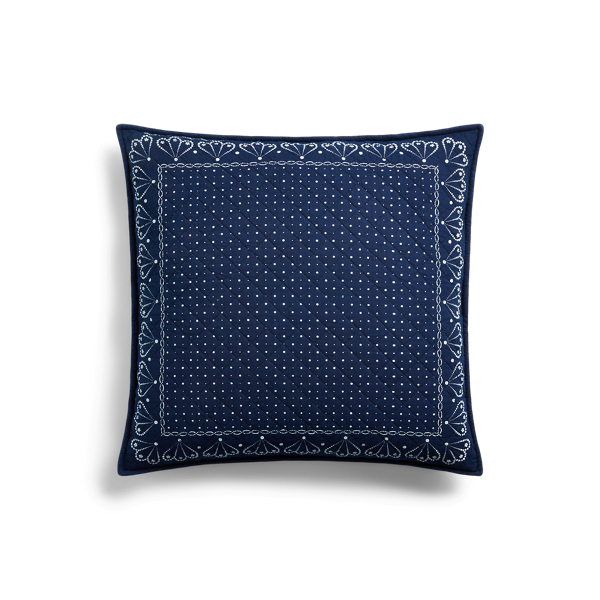 Shop Double Rl Quilted Indigo Bandanna-print Pillow In Indigo/cream