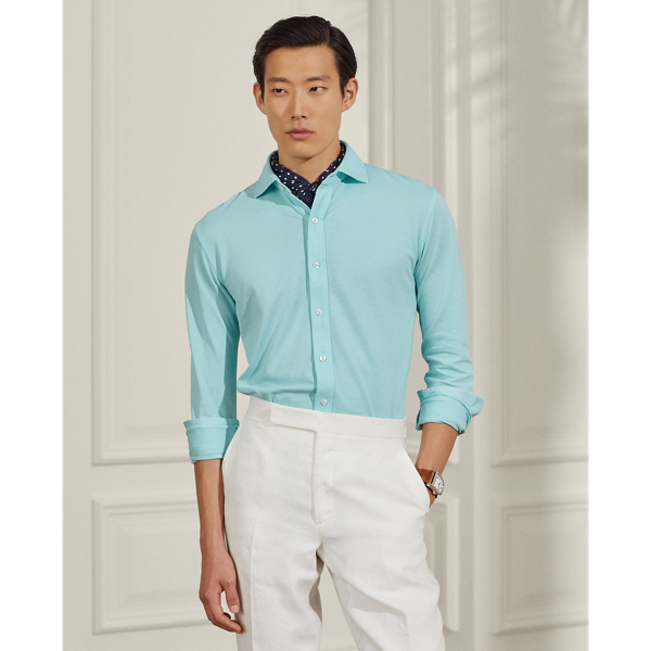 Ralph Lauren Purple Label Keaton Washed Piqué Shirt In Washed Light Seagrass