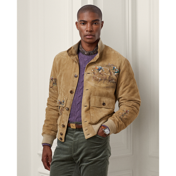 Ralph Lauren Men's Printed Hayworth Suede Bomber Jacket In Classic Tan