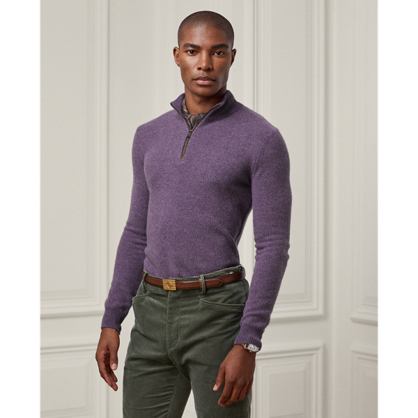 Ralph Lauren Quarter-zip Cashmere Sweater In Purple Sage Melange