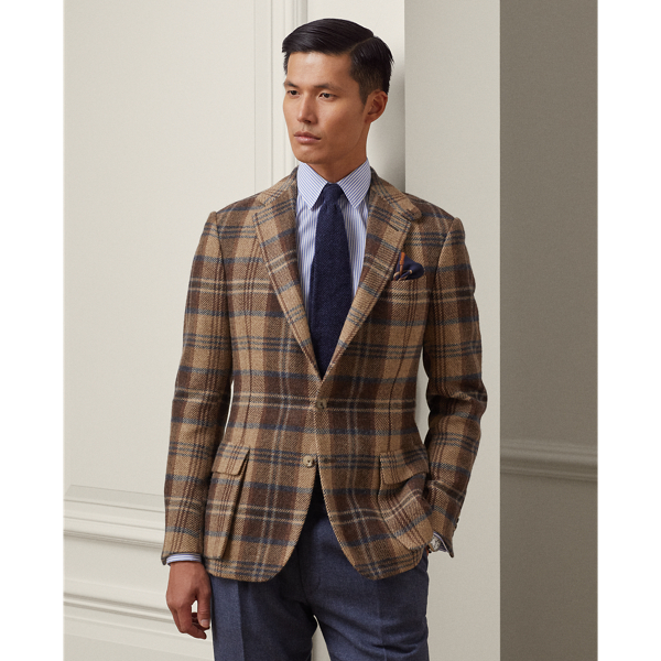 Ralph Lauren Purple Label Kent Handmade Plaid Tweed Sport Coat In Camel brown Blue Deco ModeSens