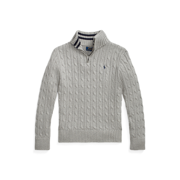 Polo Ralph Lauren Cable-knit Cotton Quarter-zip Jumper In Andover Heather