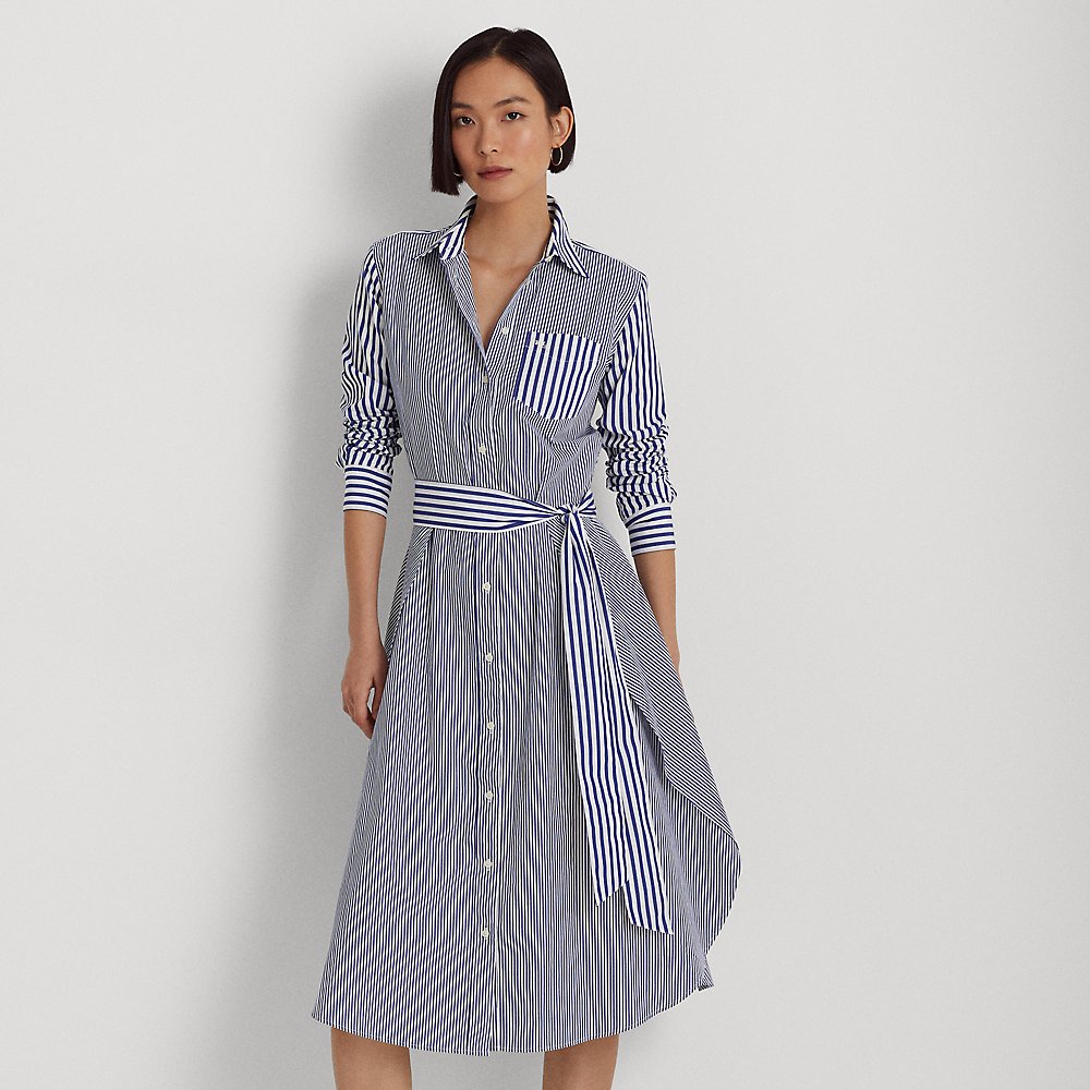 Lauren Ralph Lauren Striped Cotton Broadcloth Shirtdress In Blue/white