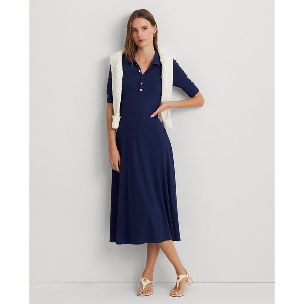 Shop Lauren Ralph Lauren Cotton-blend Polo Dress In Refined Navy