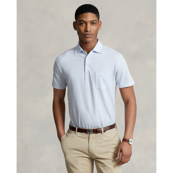 Ralph Lauren Custom Slim Fit Cotton-linen Polo Shirt In Office Blue Heather