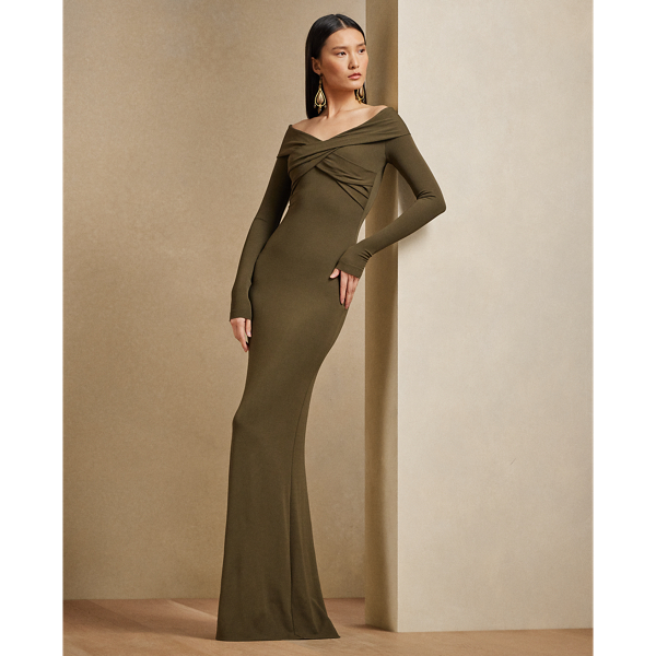 green emerald velvet dress Lauren Ralph Lauren Women's Sleeveless Halter-Neck Jersey Dress-OM-M Green  at Amazon Women's Clothing store