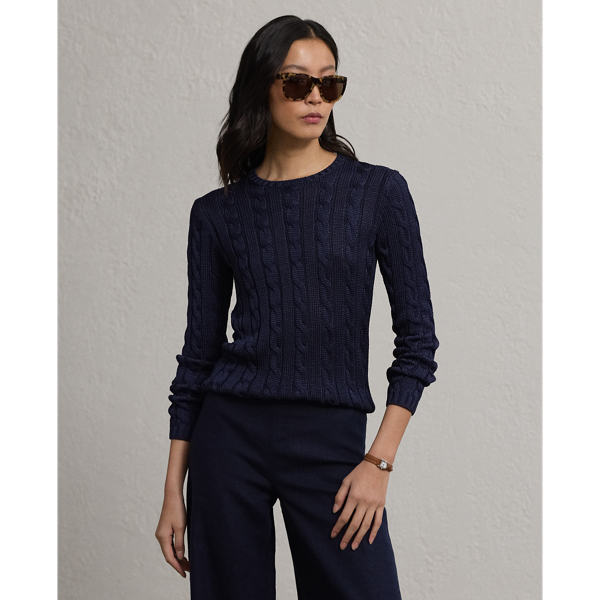 Ralph Lauren Cable-knit Silk Sweater In Lux Navy