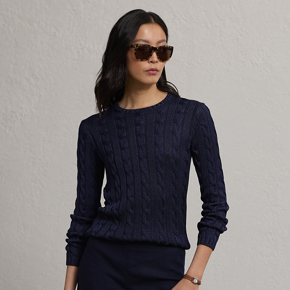 Ralph Lauren Cable-knit Silk Sweater In Lux Navy