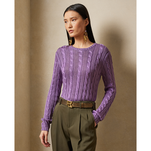 Ralph Lauren Cable-knit Silk Crewneck Sweater In Lilac
