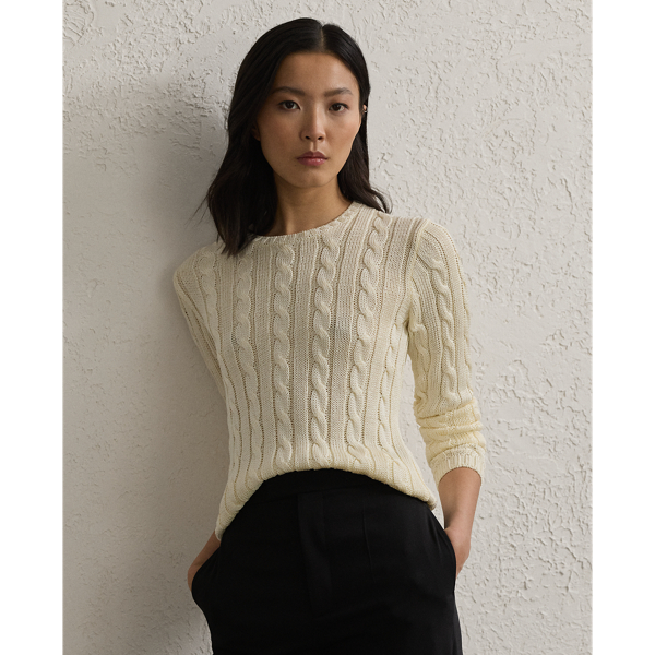 Ralph Lauren Cable-knit Silk Crewneck Sweater In Lux Cream