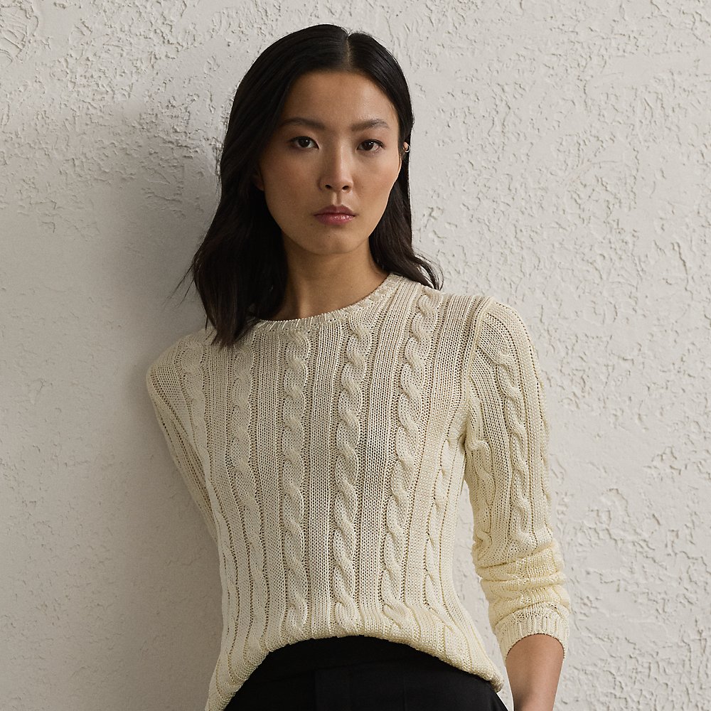 Ralph Lauren Cable-knit Silk Crewneck Sweater In Lux Cream