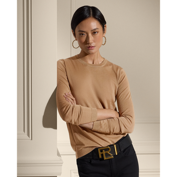 Ralph Lauren Cashmere Crewneck Sweater In Lux Camel