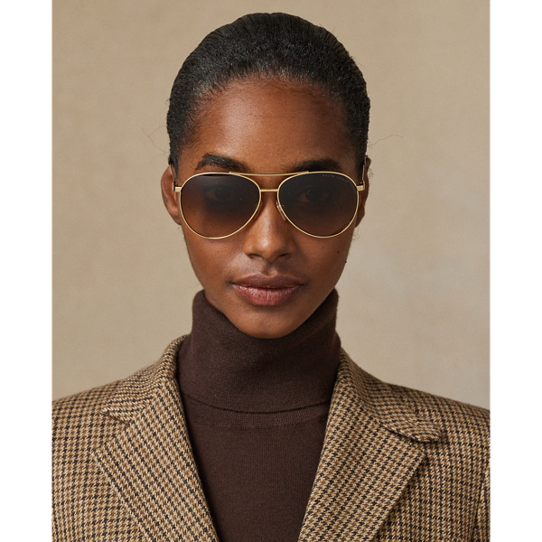 Ralph Lauren Stirrup Andie Pilot Sunglasses In Shiny Gold