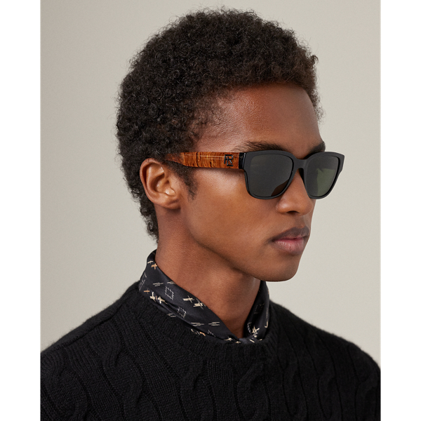 Ralph Lauren Rl Racer Rectangular Sunglasses In Shiny Black/green