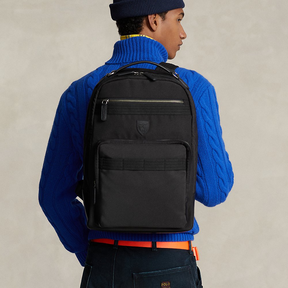 Ralph Lauren Leather-trim Travel Backpack In Black