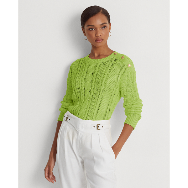 Lauren Ralph Lauren Aran-knit Cotton Sweater In Riviera Green