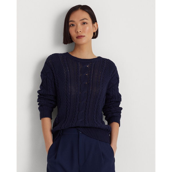 Lauren Ralph Lauren Aran-knit Cotton Sweater In French Navy