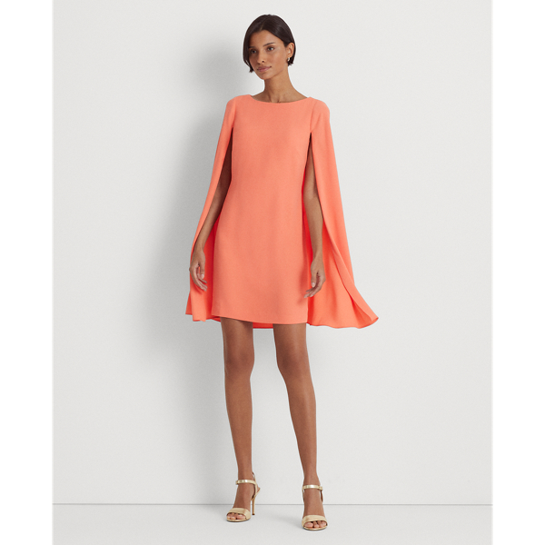 Lauren Ralph Lauren Cape Georgette Cocktail Dress In Portside Coral