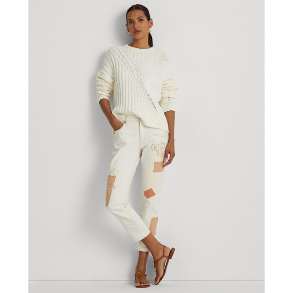 Lauren Petite Patchwork Relaxed Tapered Ankle Jean In Cream Wash | ModeSens