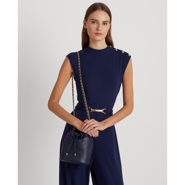 Lauren Ralph Lauren Nappa Leather Medium Emmy Bucket Bag In French Navy