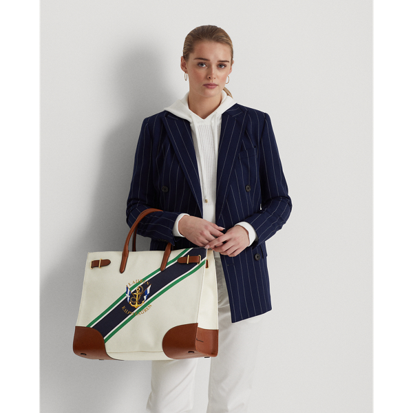 Ralph Lauren Print Canvas Large Devyn Tote Bag In Natural/graphic Stripe