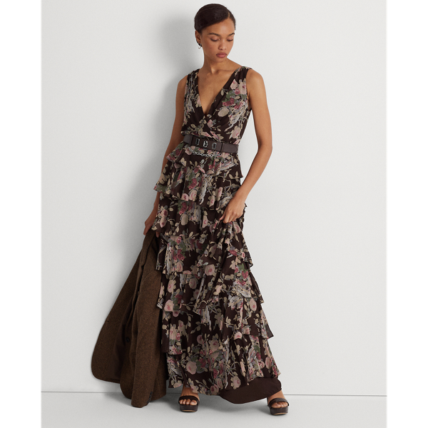 Lauren ralph lauren ruffled cheap georgette dress