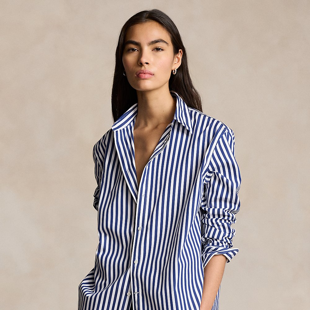 Ralph Lauren Relaxed Fit Striped Cotton Shirt In Fall Royal/ White