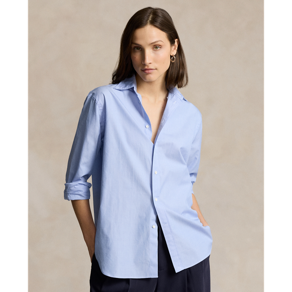 Ralph Lauren Oversize Fit Cotton Poplin Shirt In Classic Medium Blue