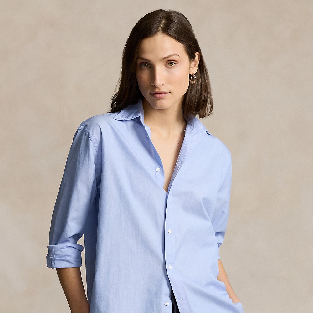 Ralph Lauren Oversize Fit Cotton Poplin Shirt In Classic Medium Blue