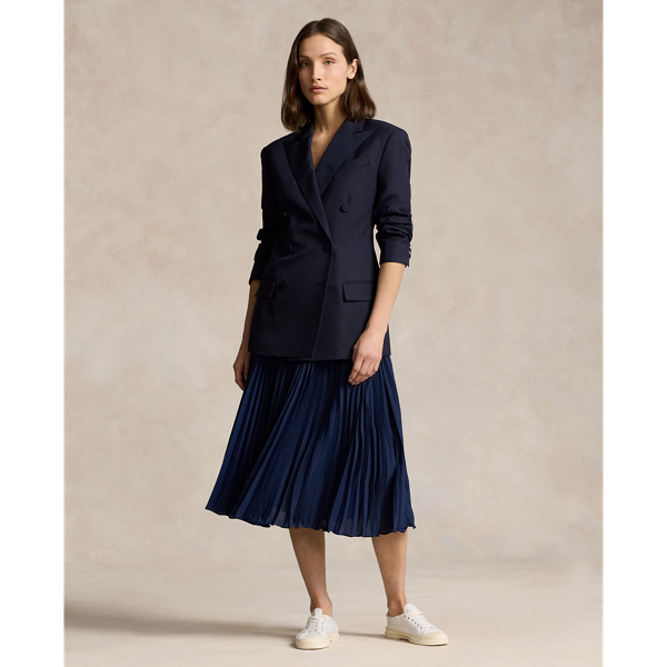 Ralph Lauren Pleated Georgette Skirt In Newport Navy