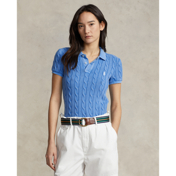 Ralph Lauren Slim Fit Cable-knit Polo Shirt In Colby Blue