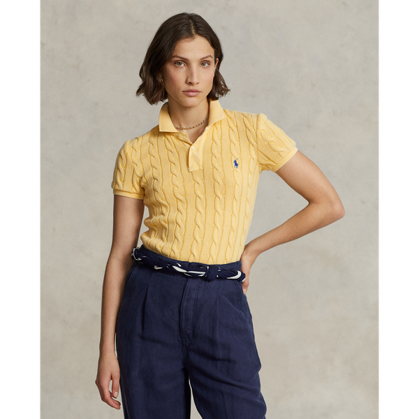 Ralph Lauren Slim Fit Cable-knit Polo Shirt In Fall Yellow