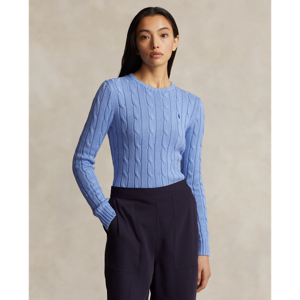 Ralph Lauren Cable-knit Cotton Crewneck Sweater In New Litchfield Blue