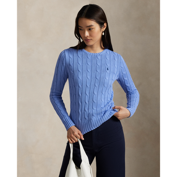 Ralph Lauren Cable-knit Cotton Crewneck Sweater In New Litchfield Blue