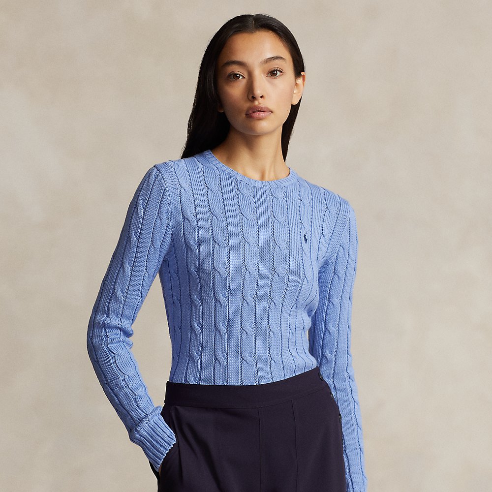 Ralph Lauren Cable-knit Cotton Crewneck Sweater In Blue