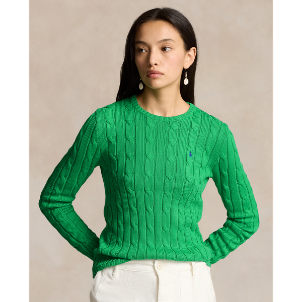 Shop Ralph Lauren Cable-knit Cotton Crewneck Sweater In Preppy Green