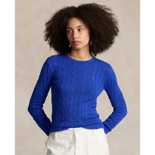 Ralph Lauren Cable-knit Cotton Crewneck Sweater In Rugby Royal