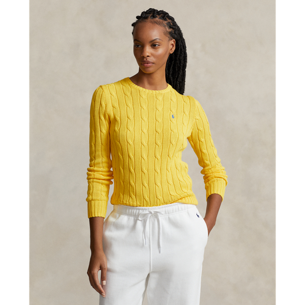 Ralph Lauren Cable-knit Cotton Crewneck Sweater In Trainer Yellow
